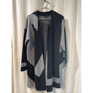 Eileen Fisher Kimono Cardigan Duster Women S Gray 100% Merino Wool Graphic Long